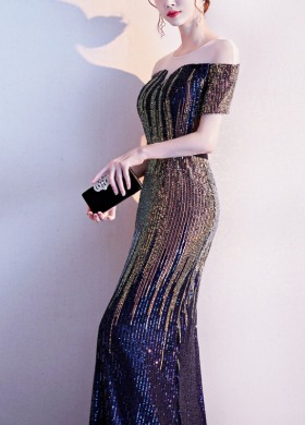 이브닝드레스 NO.617_오프숄더 스팽글 머메이드 라인 드레스, 블랙 &amp; 골드 바디핏 섹시 드레스